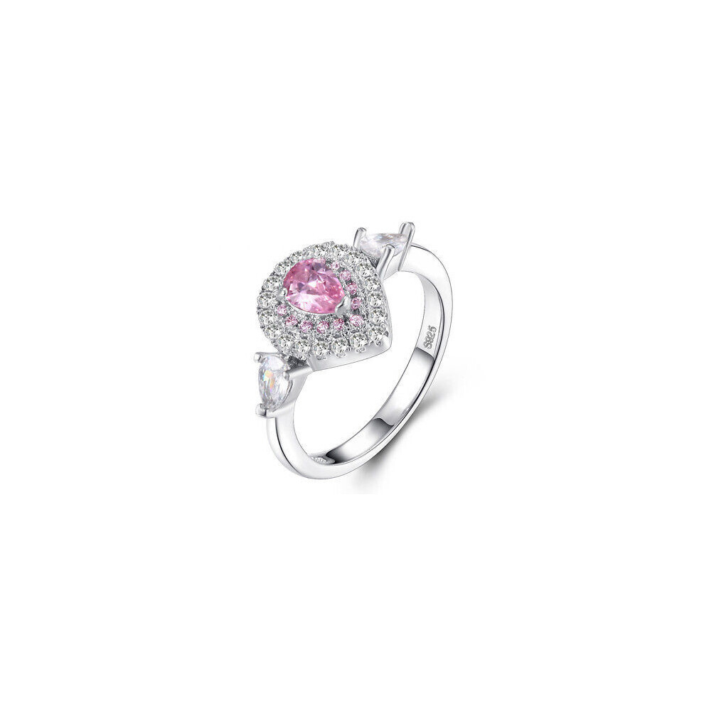 (roze, 6) Roze vrouwelijke verlovingsring met diamanten, trouwring, mooie sieraden