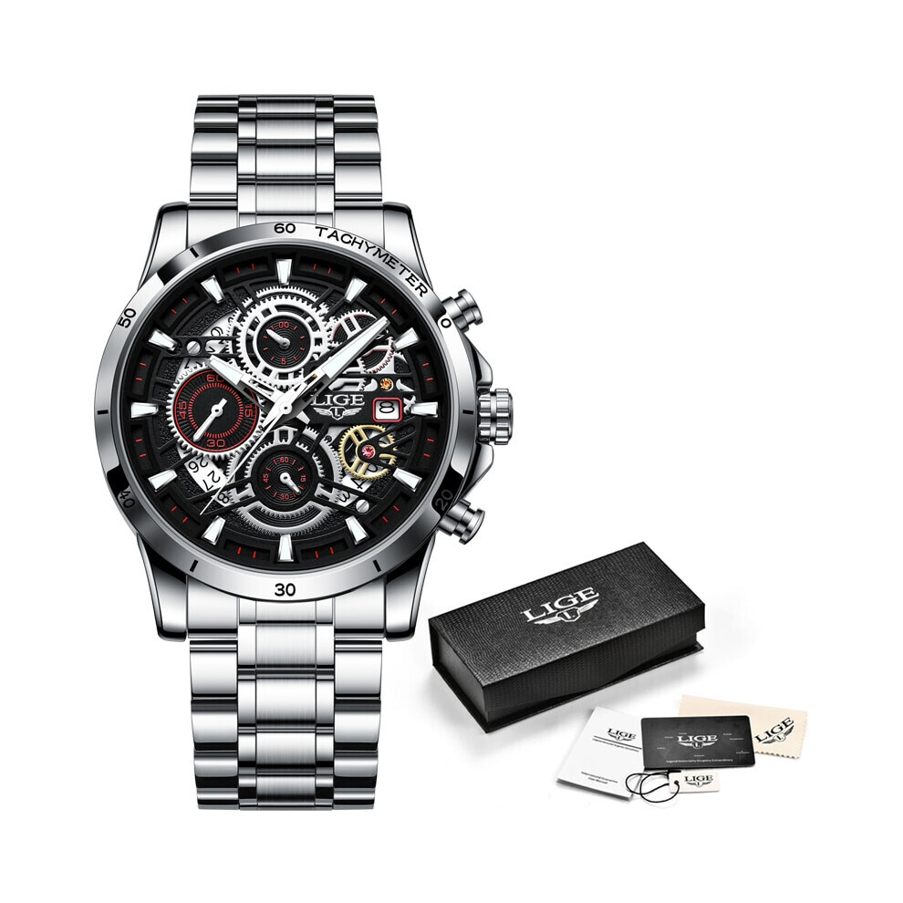 (argent noir) LIGE Montre Mode Or Femmes Top Marque Luxe Sport Quartz Montre-Bracelet
