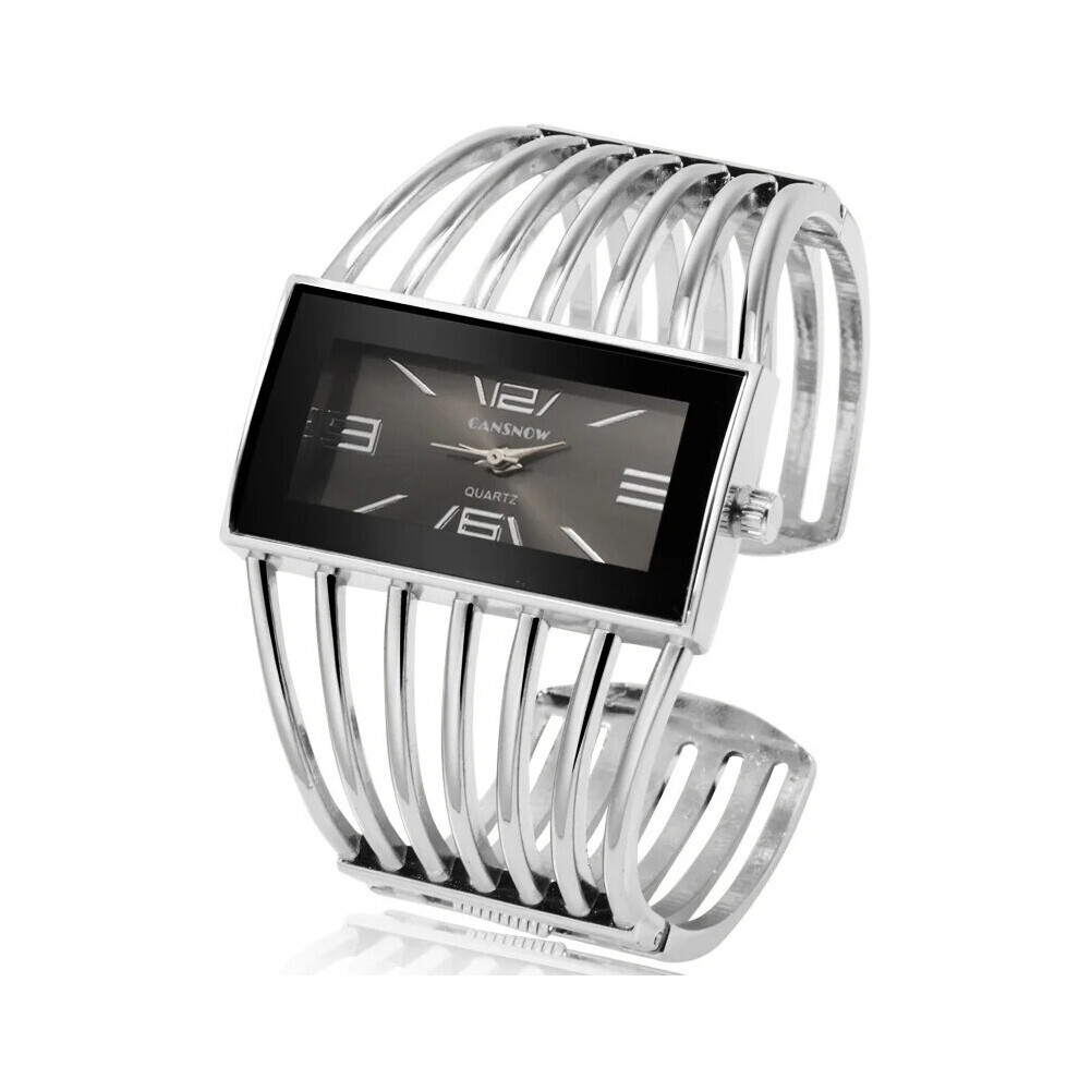 (argent noir) Montre de luxe pour femme, montre-bracelet unique en acier inoxydable, dorée