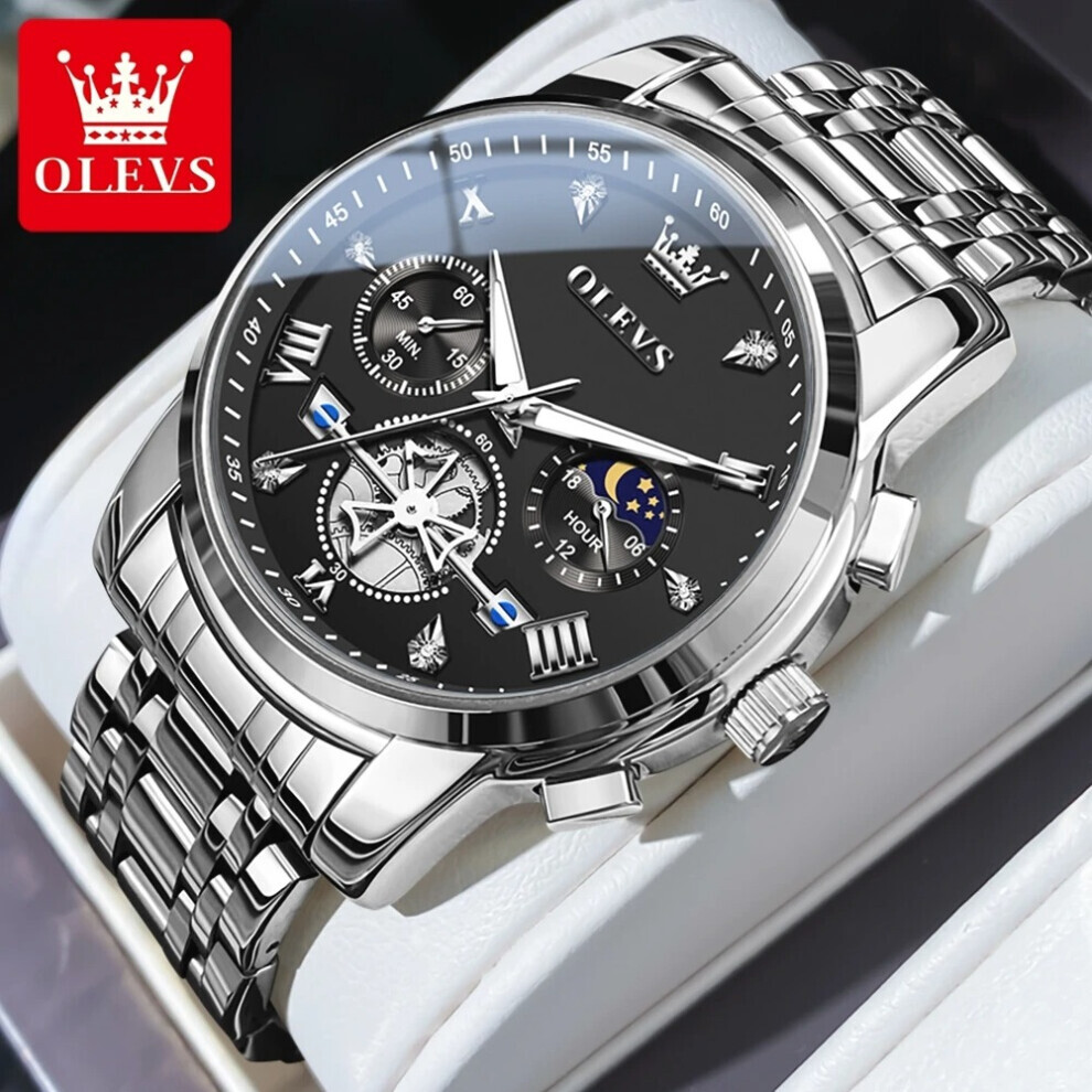 (argent noir) Montres pour hommes Montre-bracelet multifonctionnelle classique Montre-bracelet étanche