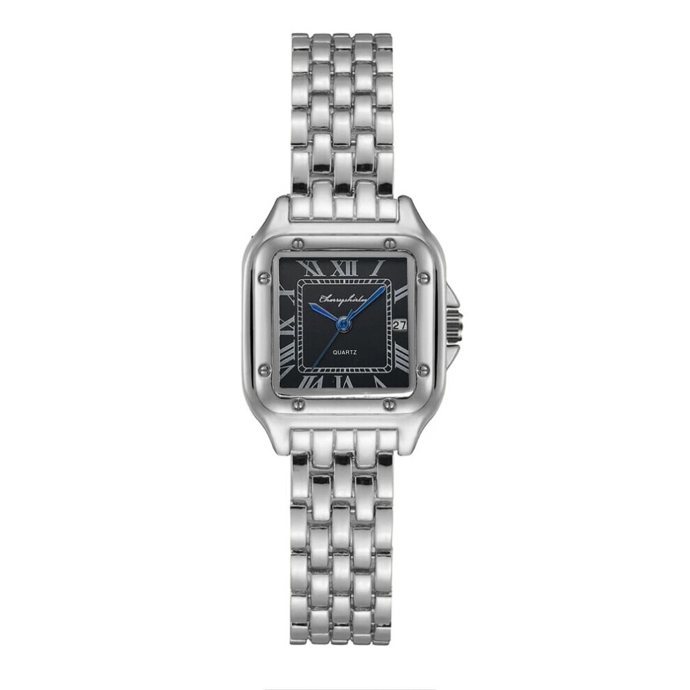 (Argent noir) Nouvelle montre de luxe pour femmes et hommes, montre à quartz tendance pour femmes, nouvelle