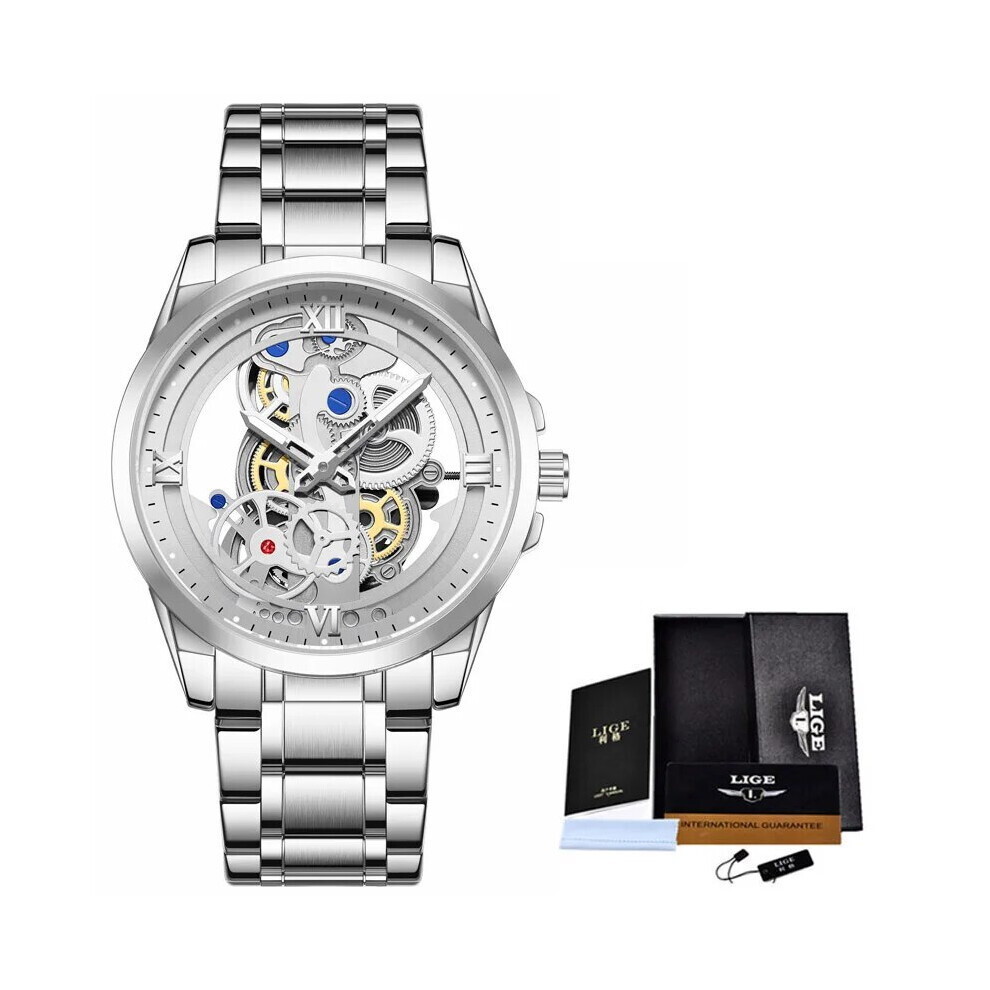 (blanc argenté) LIGE 2023 Montre Femme Mode Or Quartz Montre Top Marque Luxe Étanche