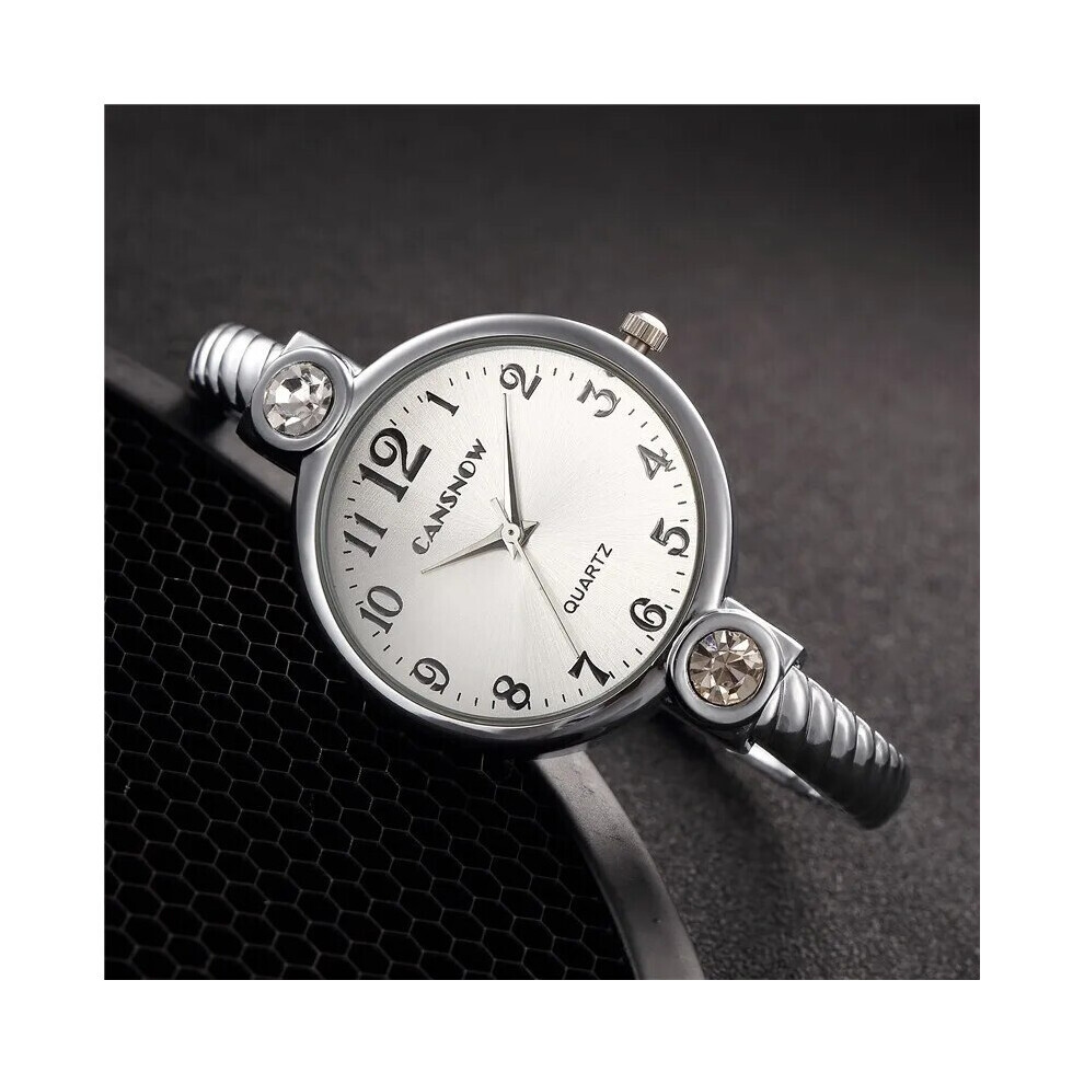Montre de luxe en argent et or pour femme, bracelet à quartz et strass (argent et blanc)