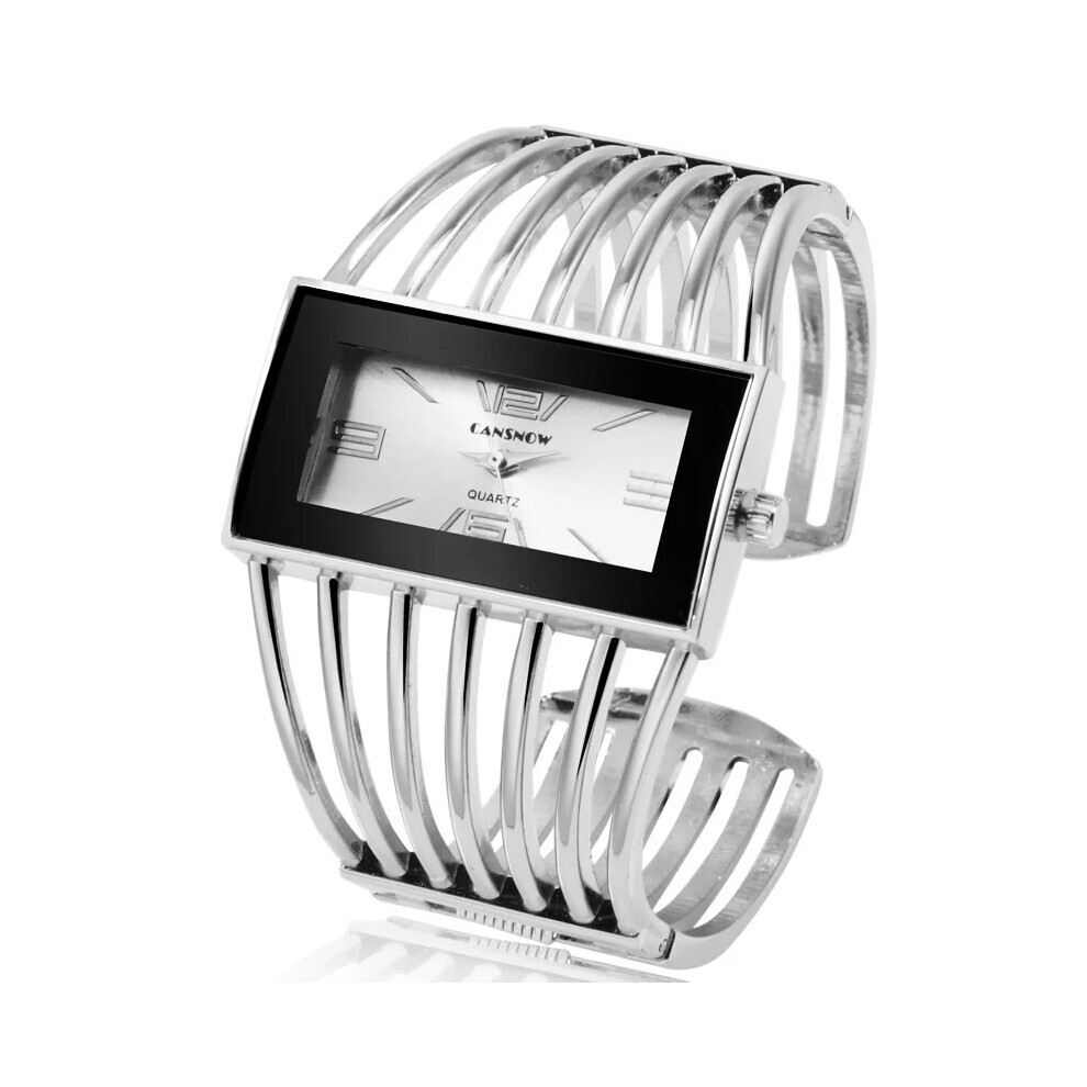(blanc argenté) Montre de luxe pour femme, montre-bracelet unique en acier inoxydable, dorée