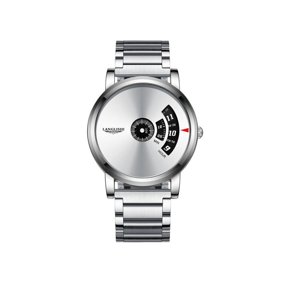 Montre automatique multifonctionnelle en acier pour homme et femme (argent et blanc)
