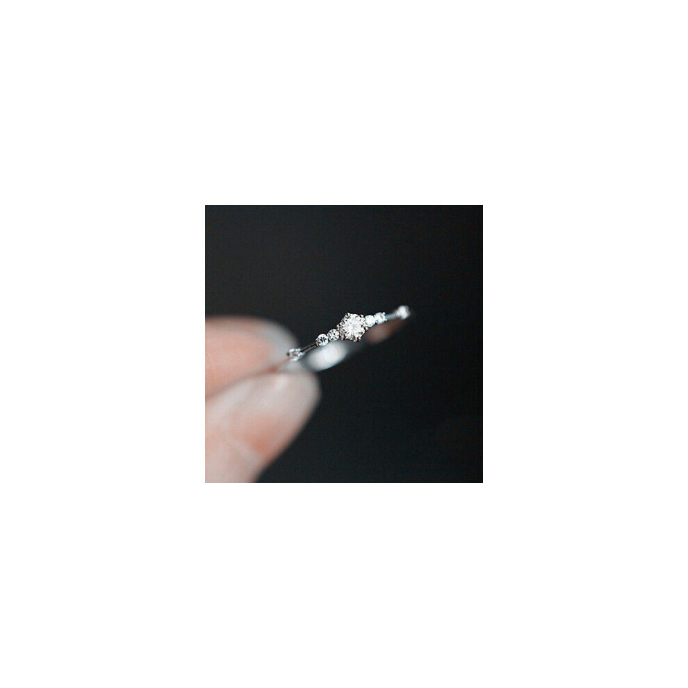 (zilver, 5) Eenvoudige dames elegante mini kristal verlovingsringen kleine