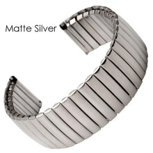 (Silber, 22 mm) Edelstahl-Stretch-Uhrenarmband, elastisches Metallband, matt, silberfarben, schwarzes