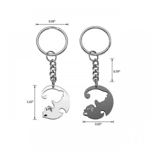 2 Pcs Black And White Matching Puzzle Cat Couples Keychain 1