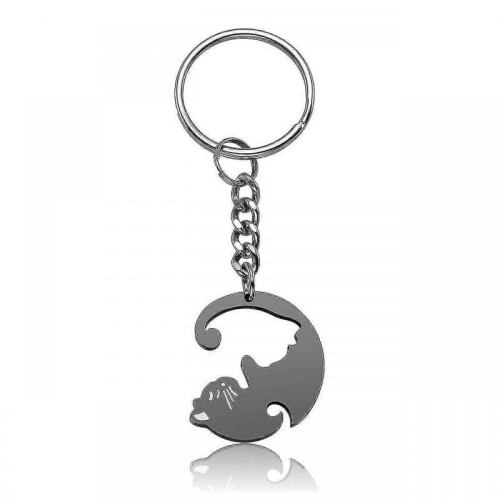 2 Pcs Black And White Matching Puzzle Cat Couples Keychain 2