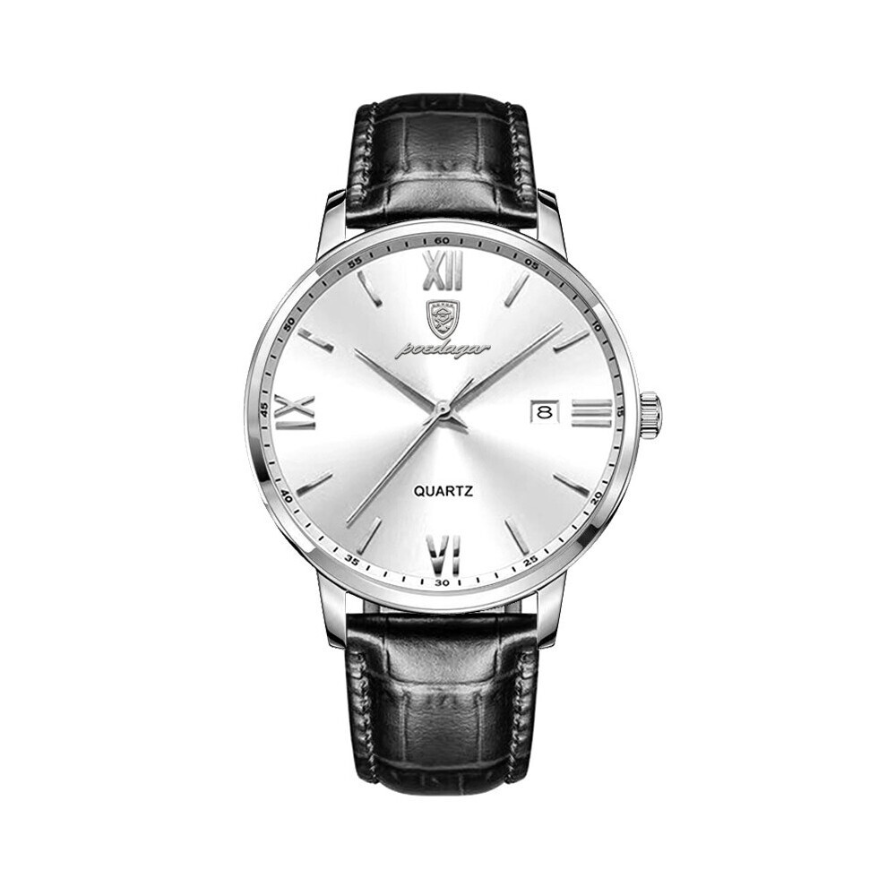 Montre automatique multifonctionnelle en acier pour homme (blanc argenté)