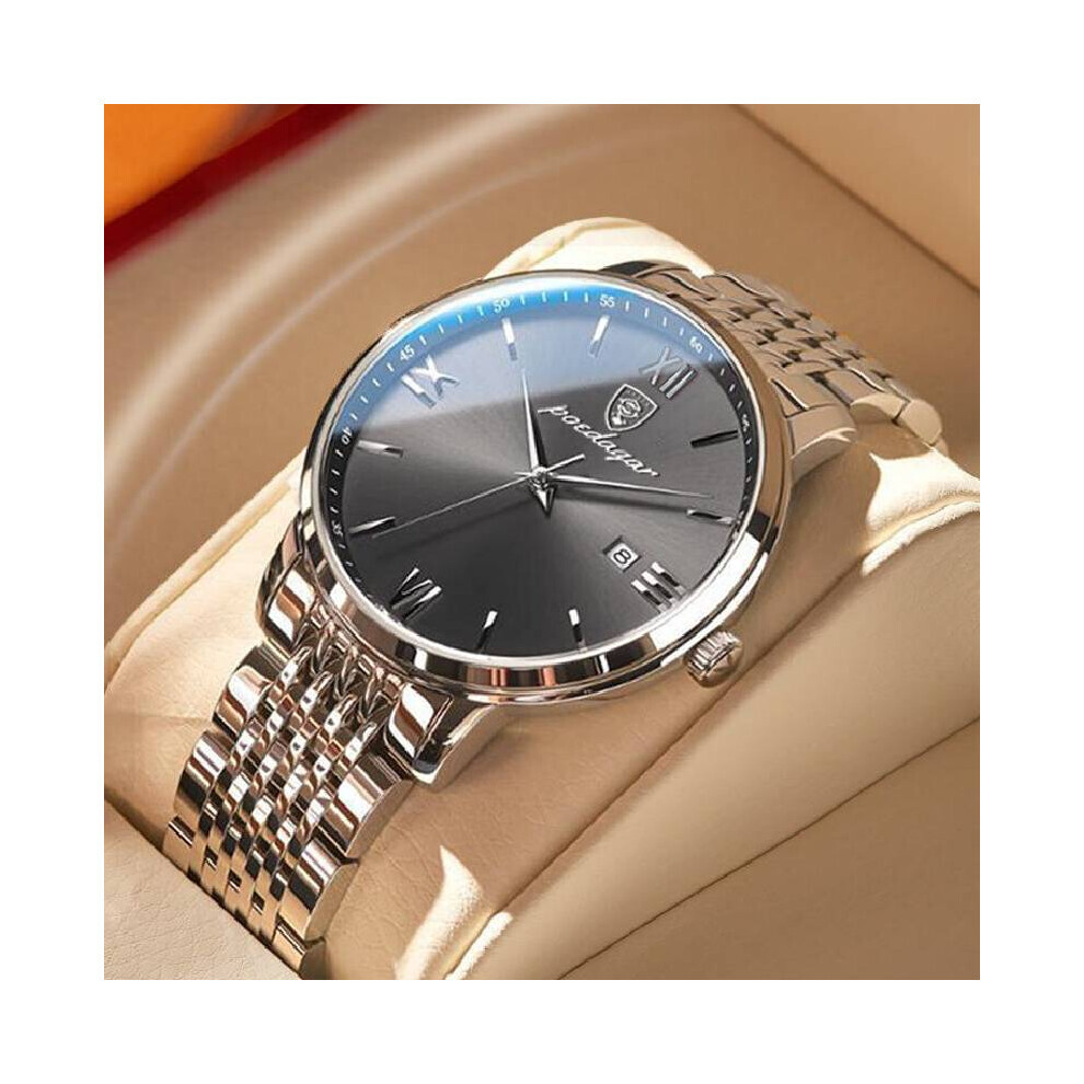 Montre automatique multifonctionnelle en acier pour homme et femme (argent)