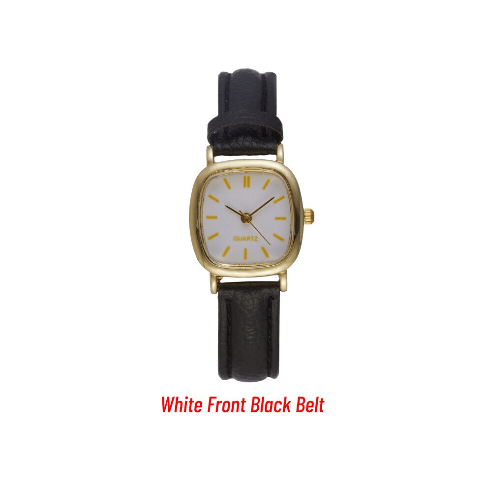 Montre à quartz carrée minimaliste pour femme (ceinture noire à l'avant blanche) avec petit bracelet