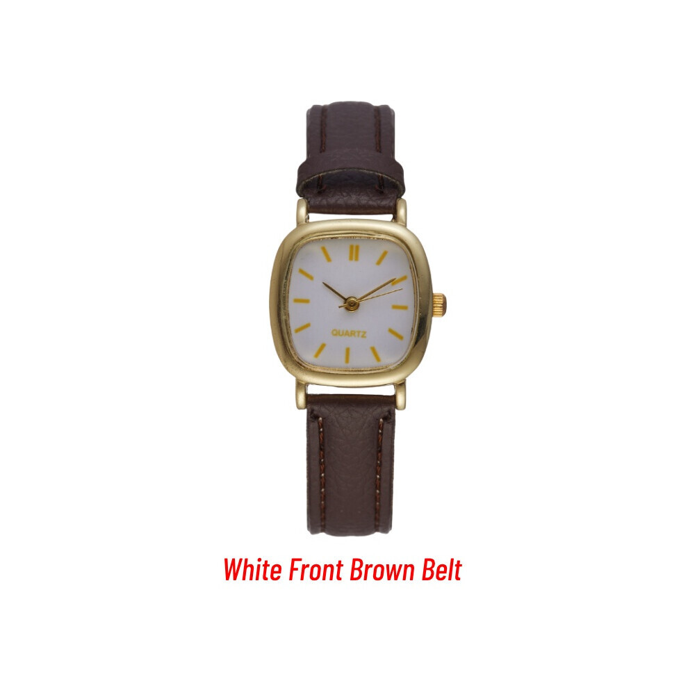 Montre à quartz carrée minimaliste pour femme (ceinture marron à l'avant blanche) avec petit bracelet