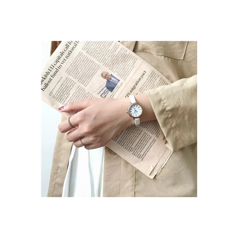(BLANC) Montre à quartz de luxe vintage marron fine petite en cuir