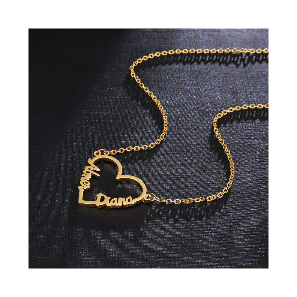 Collier personnalisé en acier inoxydable avec nom (blanc, 45 cm) - Croix ancienne et cœur - Cadeau pour