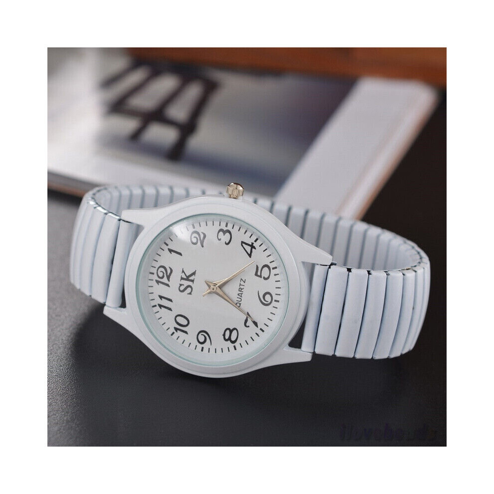(Blanc, Femme) Montre-bracelet élastique de luxe en acier inoxydable à quartz pour femmes et hommes