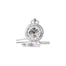 TREEWETO Steampunk mekaaninen taskukello miehille naisille hopea ketju + laatikko