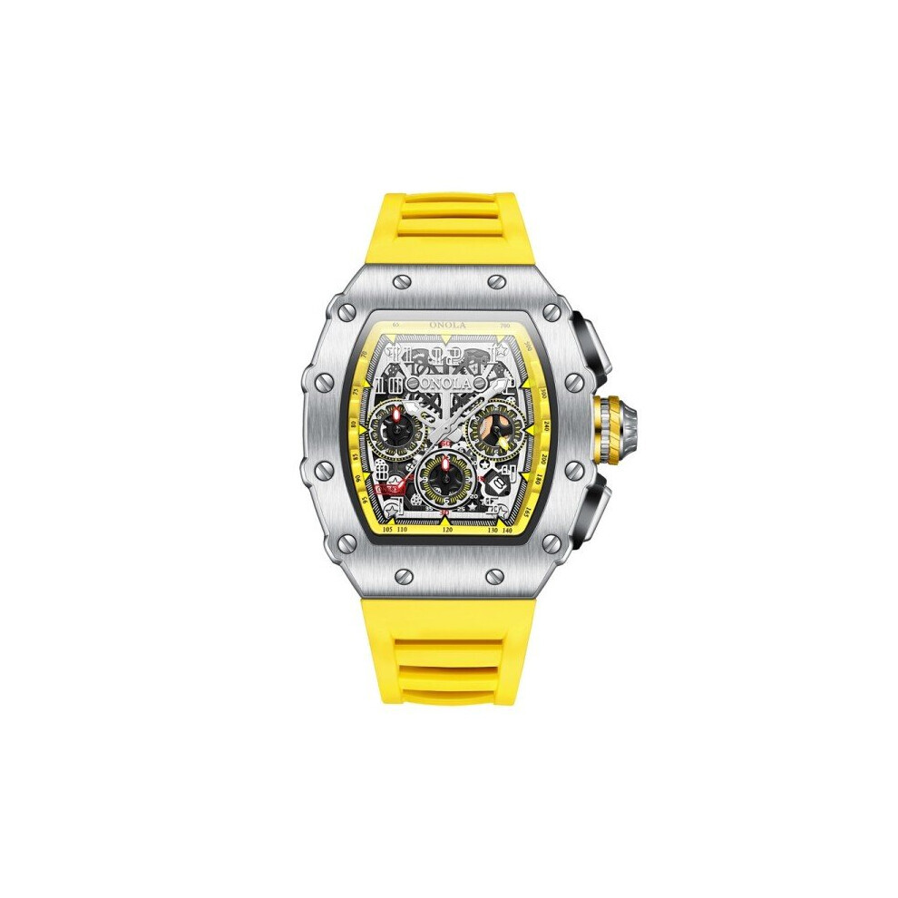 Montre de luxe pour homme (jaune), multifonction, sport, étanche, décontractée