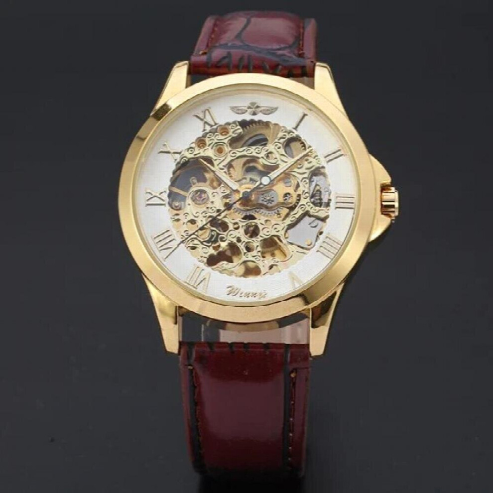 Montre mécanique automatique en cuir T-Leather, classique, dorée, pour homme et femme