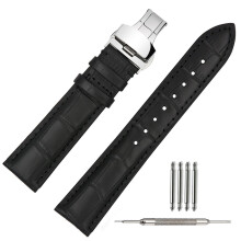 20 mm Uhrenarmband aus echtem Leder, schwarz, Ersatz-Miliary-Bandyment-Verschluss, Schnalle
