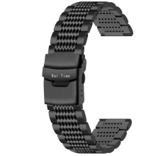 22 mm Edelstahl-Uhrenarmband, Premium-Mesh-Uhrenarmband für Damen, mattiert, schwarz, Doppelverschluss