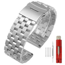 22 mm silbernes Uhrenarmband aus Edelstahl mit Faltschließe, mechanische Herrenarmbänder