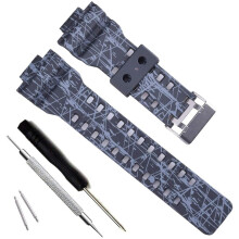 Ersatz-Uhrenarmband aus Naturharz für Casio Herren G-Shock GD120/GA-100/GA-110/GA-100C (Linienmuster-Schwarz)