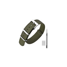 Nylon-Uhrenarmband 18 mm, einteilig, wasserdicht und mit schwerer silberner Schnalle (Armeegrün)