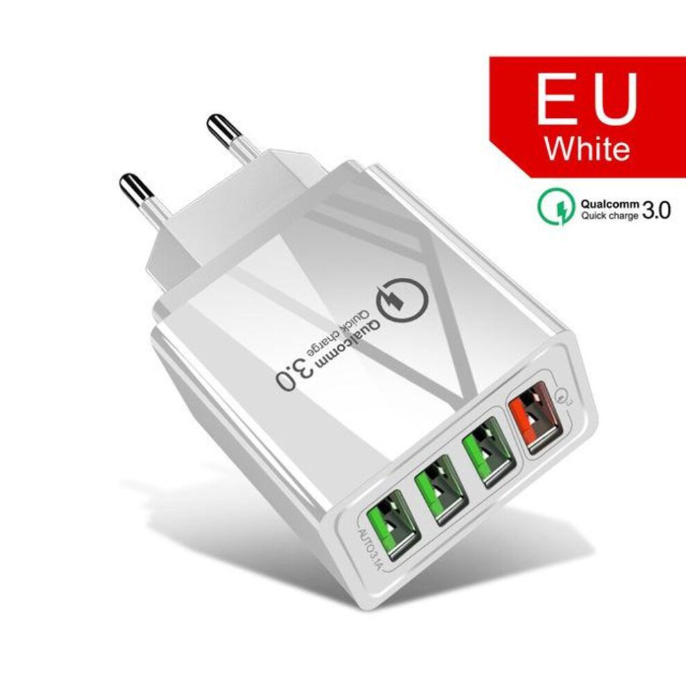 (EU Plug, White) 4-Port 48W Quick Charger 3.0 USB Charger for Samsung IPhone Huawei Tablet QC 3.0 Fast Charger Adapter
