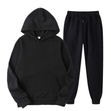 (black, L) Men's Solid Color Hooded Pullover Sets Autumn Winter Fleece Hoodie Two Piece Suit Plus Size Men's Sportswear Pant Tracksuit