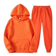(orange, XXXL) Men's Solid Color Hooded Pullover Sets Autumn Winter Fleece Hoodie Two Piece Suit Plus Size Men's Sportswear Pant Tracksuit
