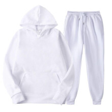 (white, S) Men's Solid Color Hooded Pullover Sets Autumn Winter Fleece Hoodie Two Piece Suit Plus Size Men's Sportswear Pant Tracksuit