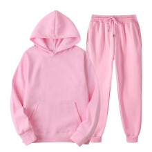 (pink, XXL) Men's Solid Color Hooded Pullover Sets Autumn Winter Fleece Hoodie Two Piece Suit Plus Size Men's Sportswear Pant Tracksuit