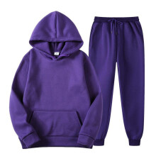 (purple, M) Men's Solid Color Hooded Pullover Sets Autumn Winter Fleece Hoodie Two Piece Suit Plus Size Men's Sportswear Pant Tracksuit