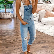 (light blue, L) Fashion Women Denim Jumpsuit Ladies Spring Fashion Loose Jeans Rompers Female Casual Plus Size Overall Playsuit With Pocket
