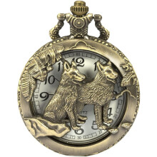 SIBOSUN Wolf taskukello, Steampunk Wolf Wolves -kuvioinen miesten pronssikvartsi taskukello ja -ketju,