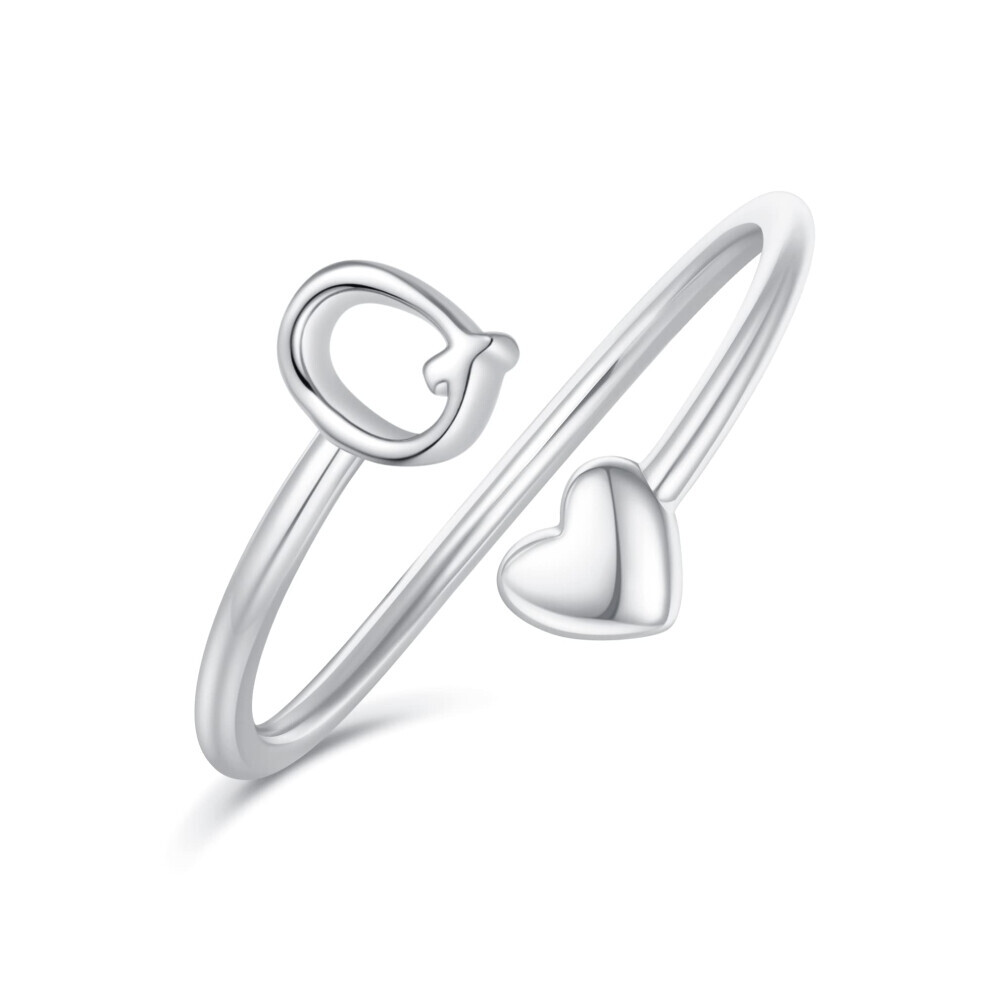 Bague initiale en argent Ailetop Heart pour femme, bague empilable avec initiale réglable