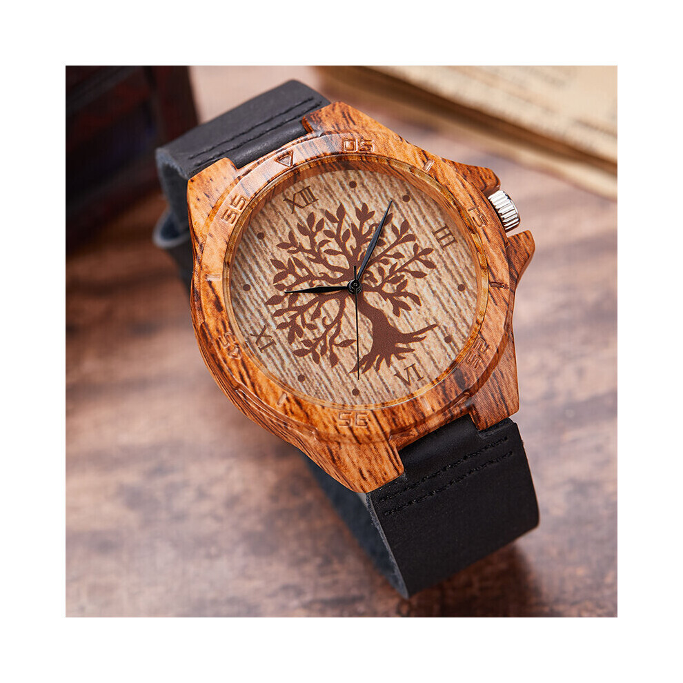Montre-bracelet à quartz en bambou pour femme, décontractée, en cuir, en bois, style vintage, motif