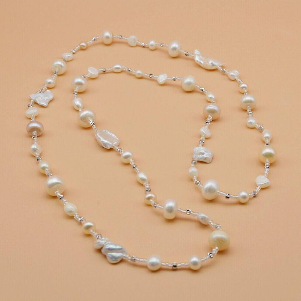 Pull long en perles d'eau douce pour femme, robe longue en perles, bijoux longs