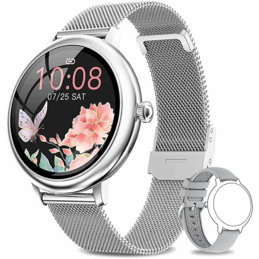 Montre connectée pour femme avec fonction dames, montre connectée de sport étanche argentée, oxygène