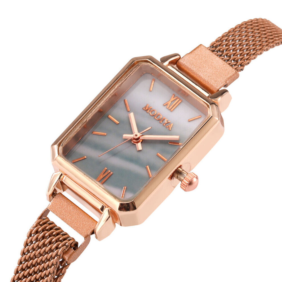 Montre femme carrée à quartz, cadran minimaliste rouge, jolie montre-bracelet en maille rose pour femme