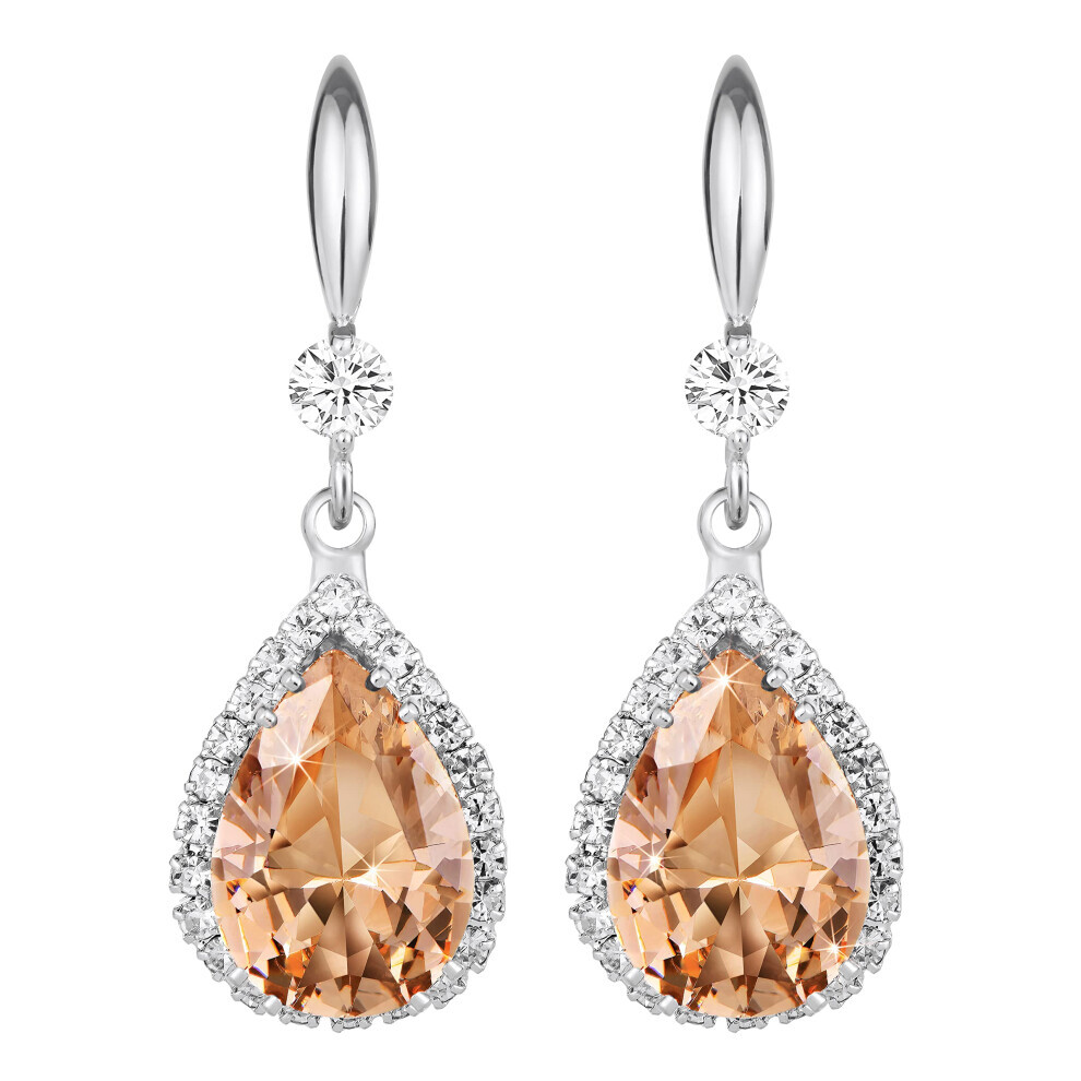 Boucles d'oreilles pendantes en cristal de citrine Linawe en argent et strass jaunes cubiques en or