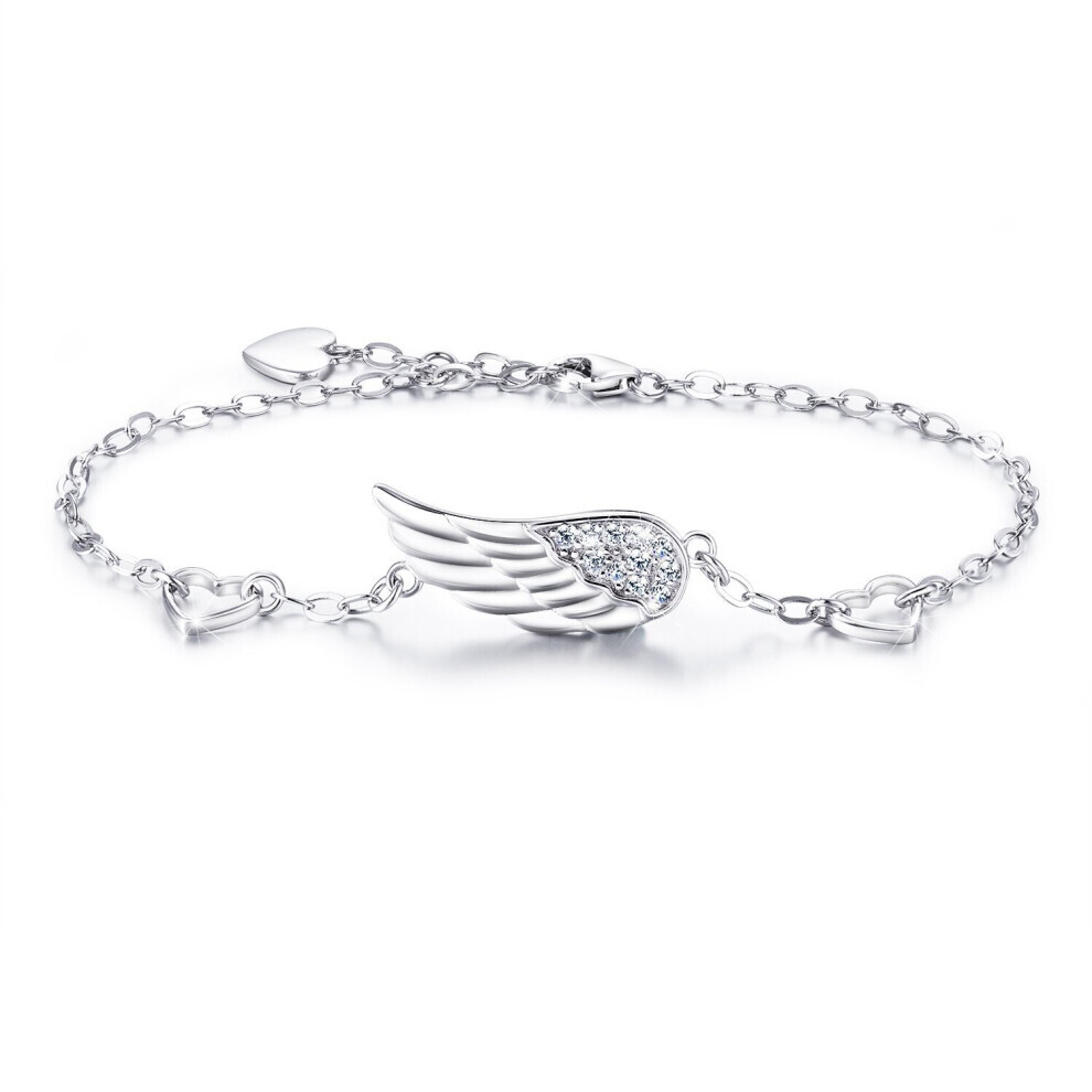 Chaîne réglable en argent avec ailes d'ange plaquées or blanc et diamants pour femme