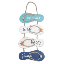 Nautical Beach Flip Flop Wall Ornament, Wooden Slippers Hanging Decoration Ocean Home Decor for Wall And Door