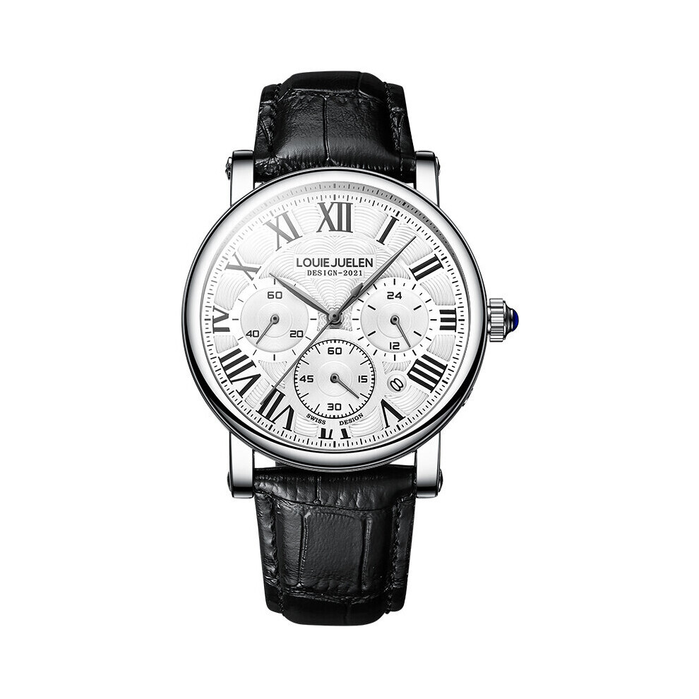 Montres pour hommes avec bracelet en cuir et quartz, chronographe et date.