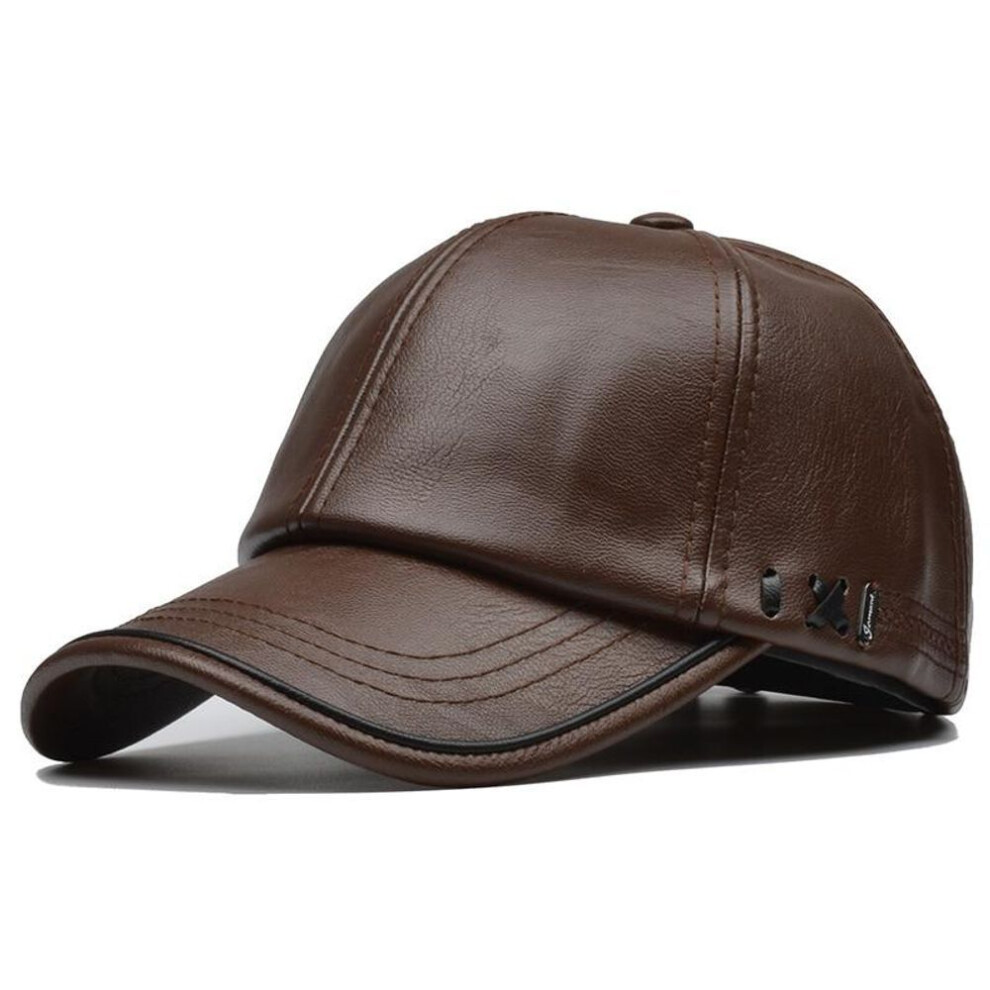 (light brown, 55-60 cm) [NORTHWOOD]PU Leather Baseball Cap Winter Cap Men Snapback Hat Mens Trucker Cap Dad Hat Leather Cap