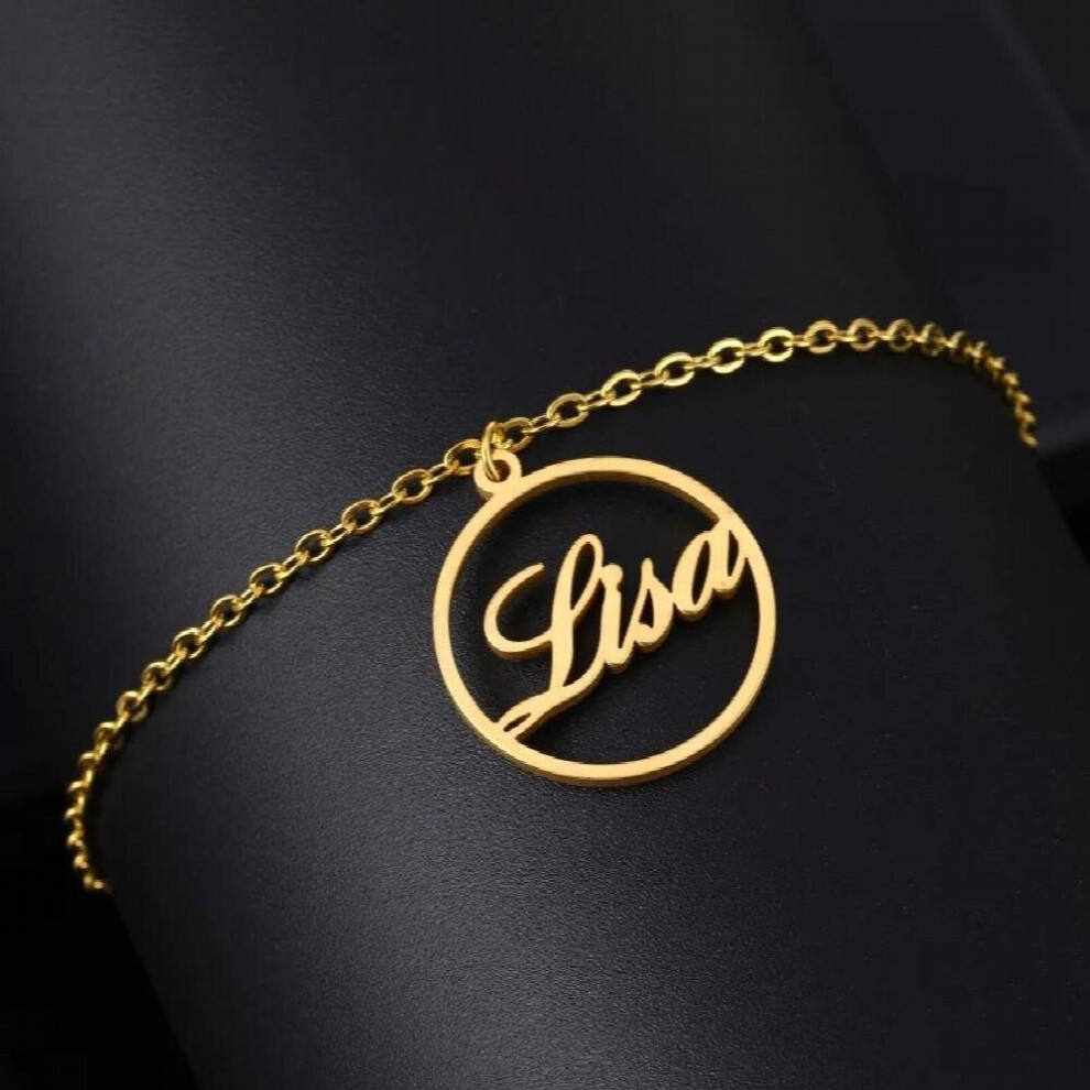 Bracelet de cheville personnalisé en acier inoxydable avec plaque nominative rose