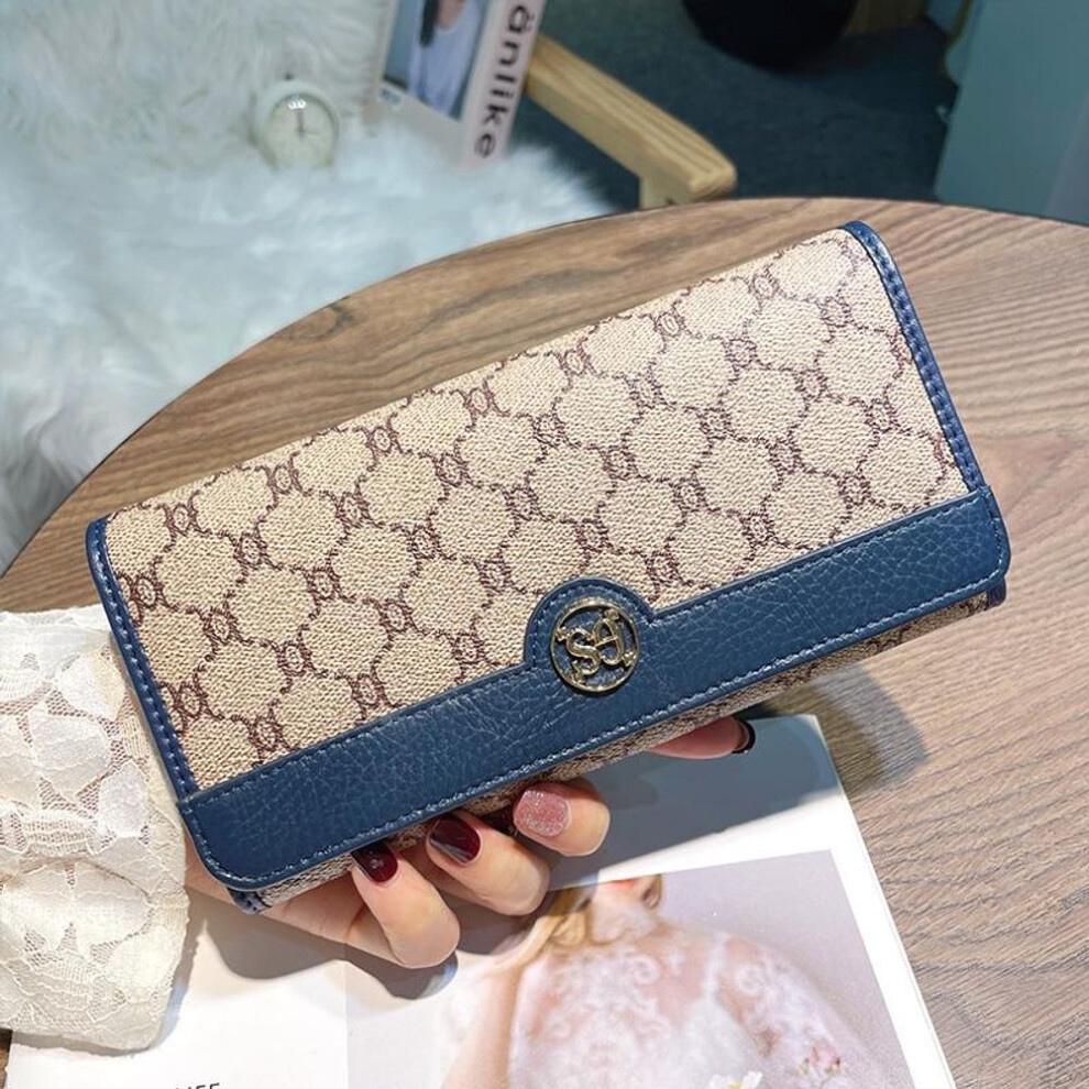 (blue) 2025 New Real Leather Women Wallets Brand Designer Cowhide Long Wallet Fashion Purse Triumphal Arch Female Billfold Clutch