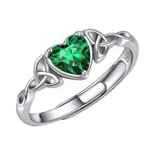 Herz-Geburtsstein-Keltischer Knotensilber-Ring, verstellbar, minimalistischer Schmuck (Smaragd)