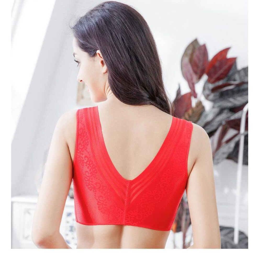 (red, XXXXXL) Large Size Women Wireless Sports Shockproof Bra Seamless Gather Sleeping Bra Tank Top Thin Bralette